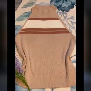 Striped Sleeveless Knit High Neck Top